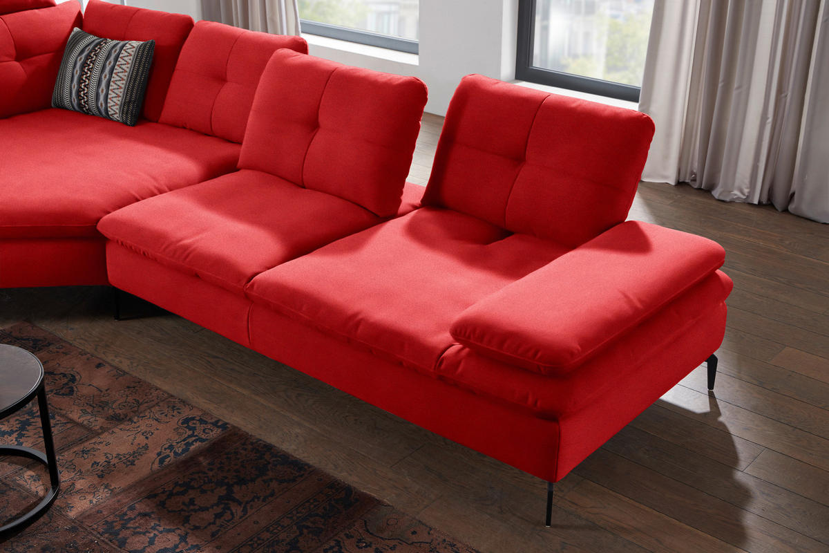 ECKSOFA in Flachgewebe Hellrot  - Hellrot/Schwarz, Design, Textil/Metall (157/344cm) - Chilliano