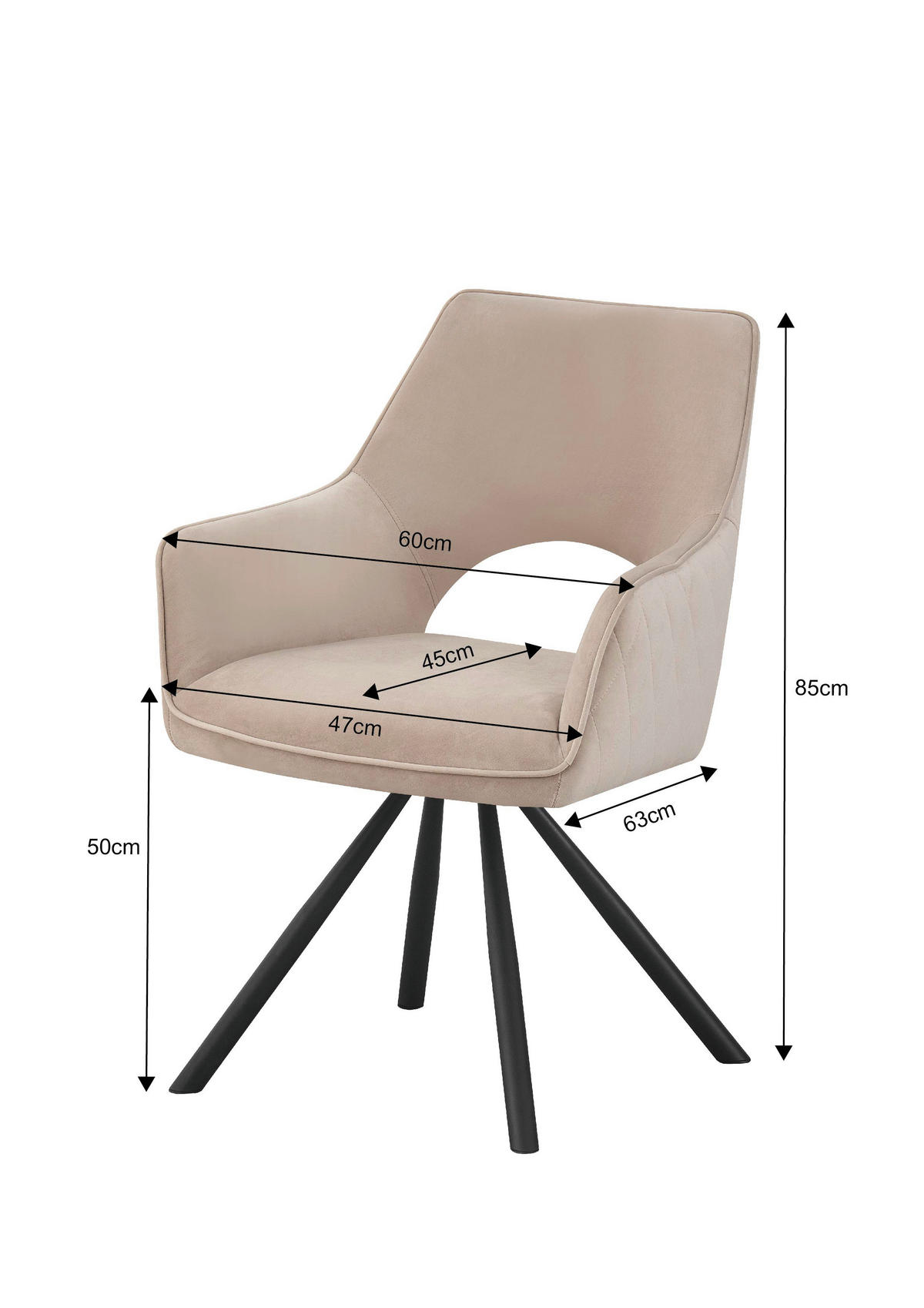 ARMLEHNSTUHL  in Eisen Webstoff  - Beige/Schwarz, Design, Textil/Metall (60/85/63cm) - Hom`in