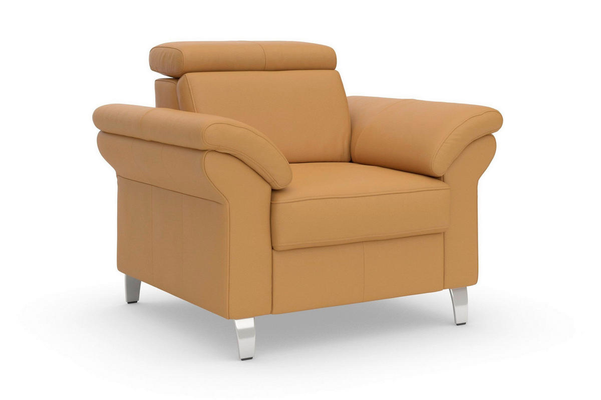 SESSEL in Echtleder Currygelb  - Chromfarben/Currygelb, Basics, Leder/Metall (101/84/93cm) - Sit & More