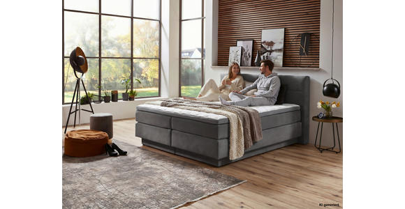 BOXSPRINGBETT 180/200 cm,  in Grau, Matratze, gepolstertes Kopfteil, Bettkasten, Topper, H2 + H3 = mittel + fest  - Schwarz/Grau, KONVENTIONELL, Kunststoff/Textil (180/200cm) - Carryhome