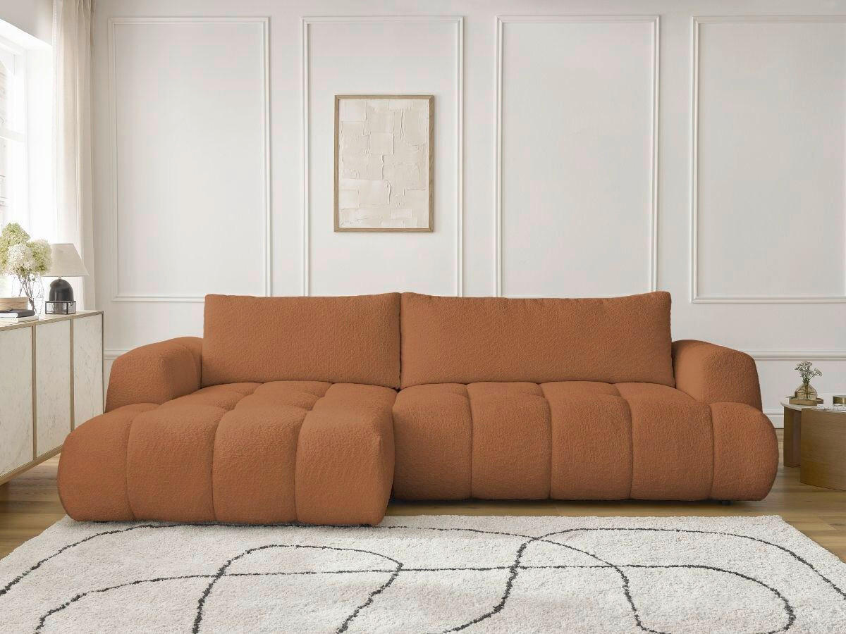 ECKSCHLAFSOFA FUJI Bouclé Orange  inkl.  - Schwarz/Orange, MODERN, Kunststoff/Textil (160/292cm)