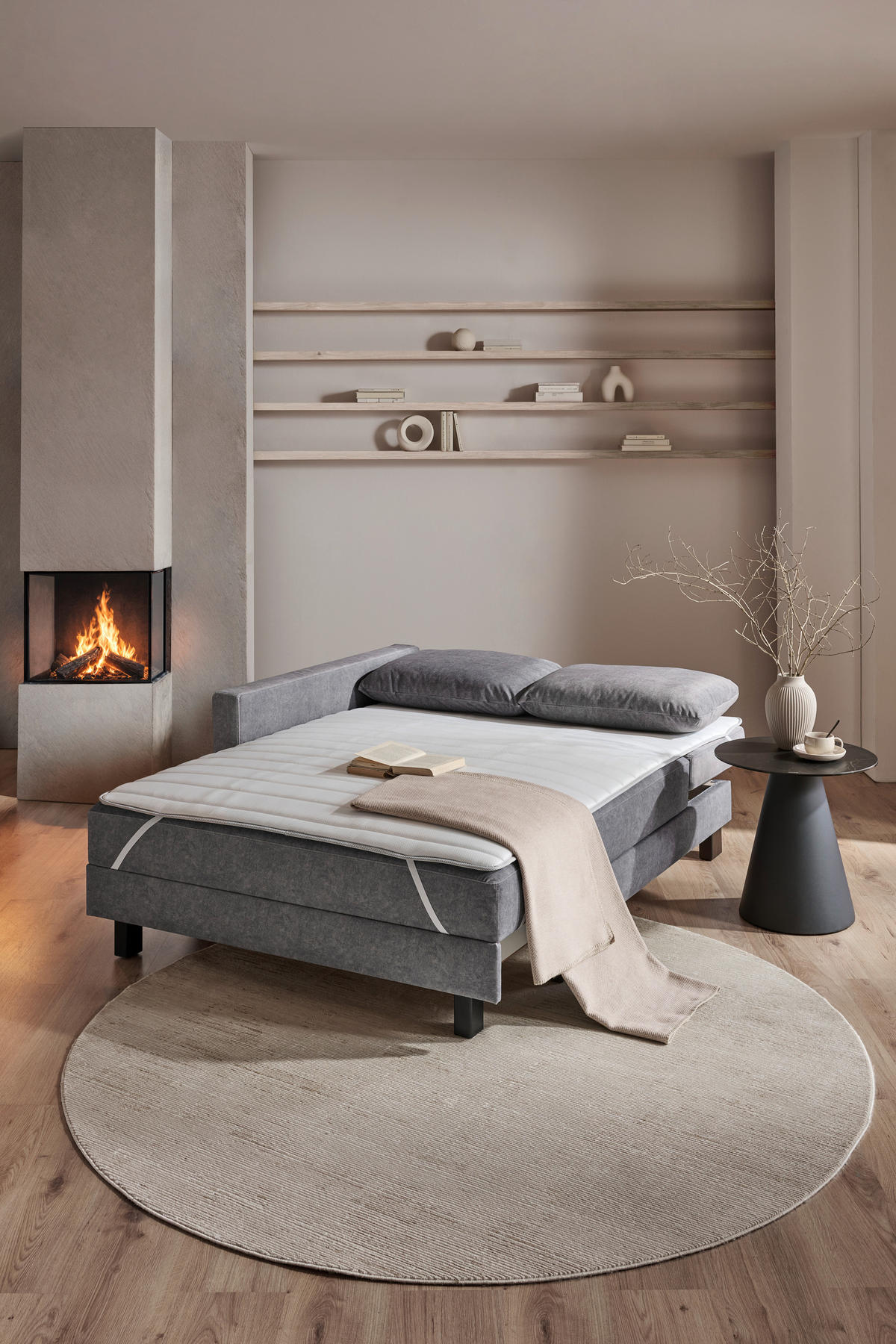 LIEGE in Velours Grau  - Eiche dunkel/Grau, MODERN, Holz/Textil (137/72/155cm) - Joka