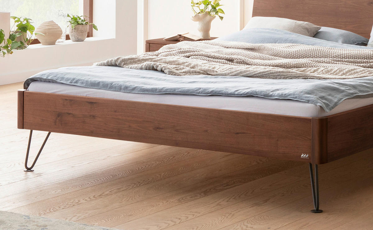 BETT 140/200 cm  in Anthrazit, Nussbaumfarben   - Anthrazit/Nussbaumfarben, Modern, Holz/Metall (140/200cm) - Hasena