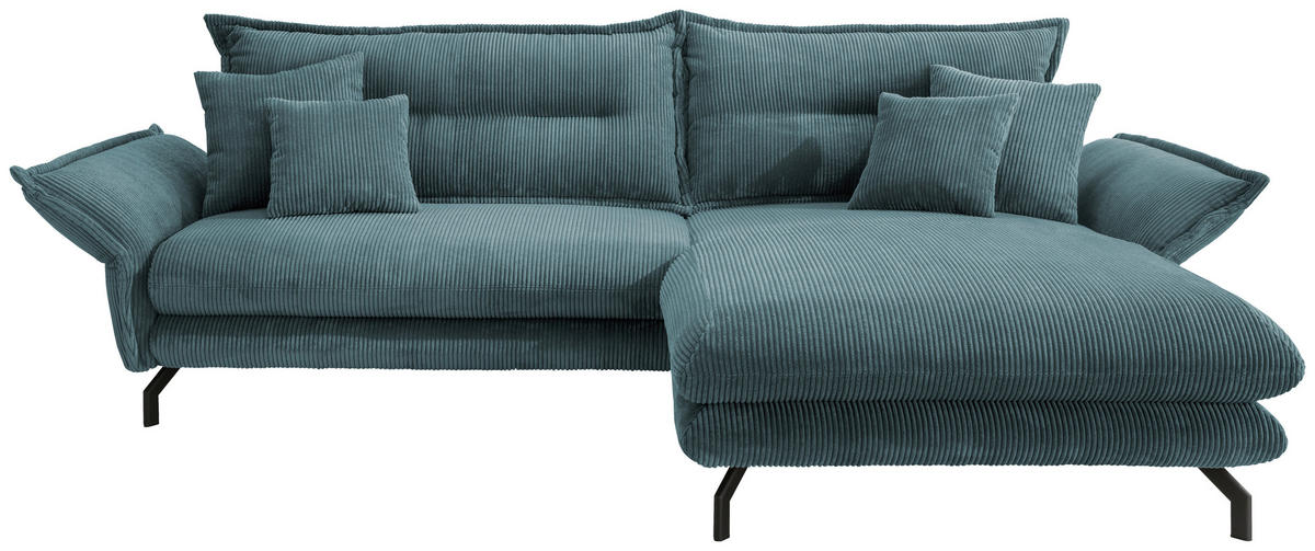 ECKSOFA Petrol Cord  - Petrol/Schwarz, MODERN, Textil/Metall (255/180cm) - Livetastic
