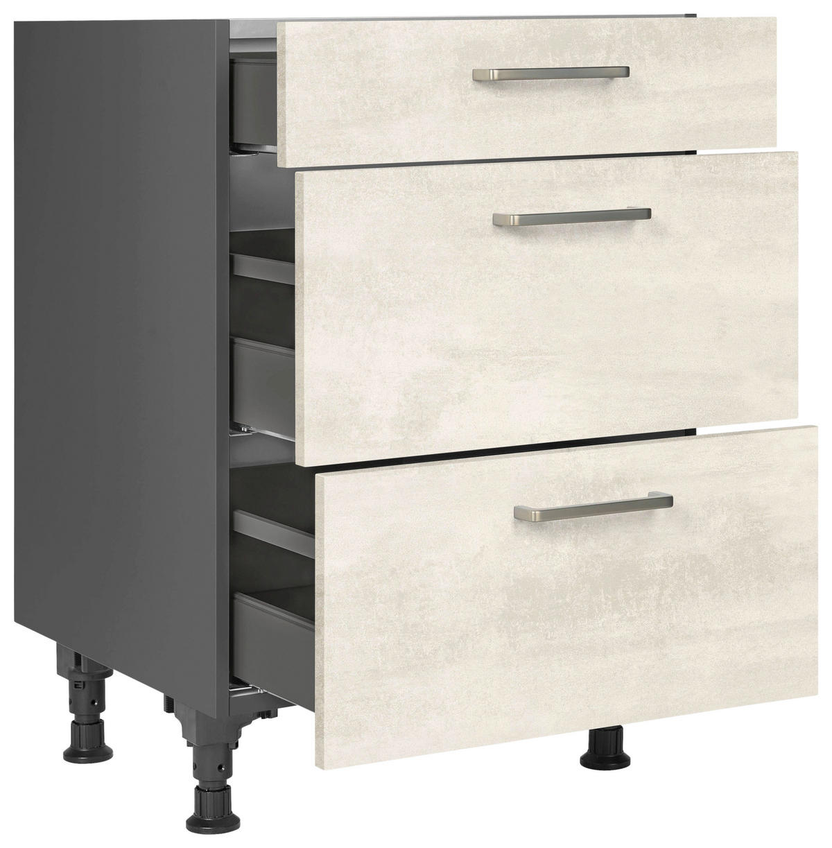 SCHUBKASTENUNTERSCHRANK 60/87/56 cm  in Weiß  - Schieferfarben/Edelstahlfarben, MODERN, Holzwerkstoff/Metall (60/87/56cm) - Nobilia