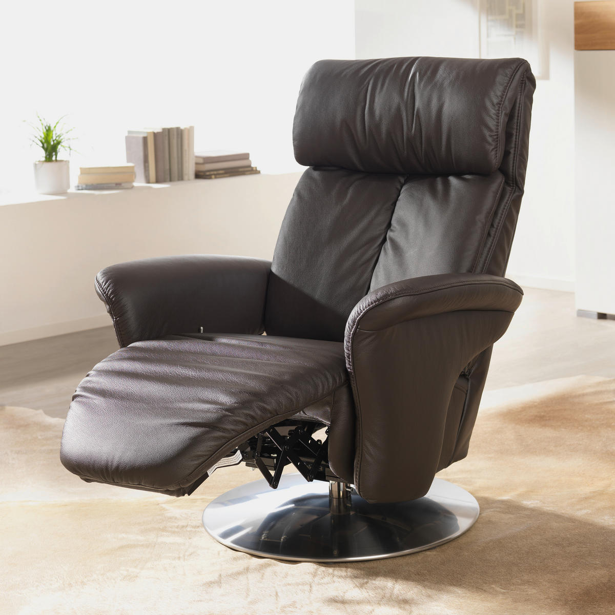 RELAXSESSEL in Leder Braun  - Edelstahlfarben/Braun, Design, Leder (82/107/88cm) - Himolla