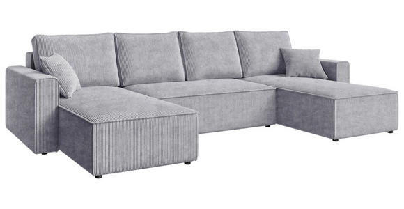 WOHNLANDSCHAFT Hellgrau Cord  - Hellgrau/Schwarz, KONVENTIONELL, Kunststoff/Textil (140/305/140cm) - Carryhome