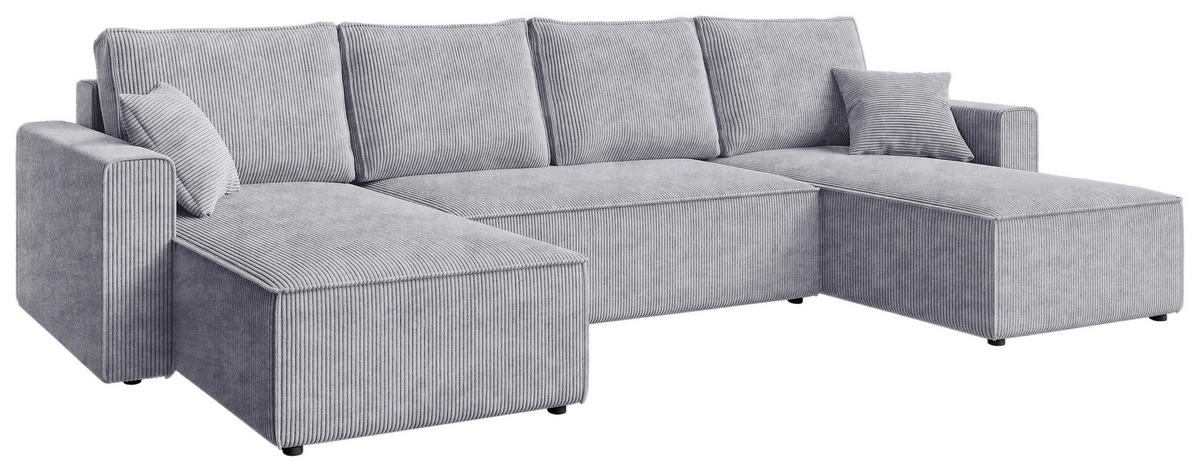 WOHNLANDSCHAFT Hellgrau Cord  - Hellgrau/Schwarz, KONVENTIONELL, Kunststoff/Textil (140/305/140cm) - Carryhome