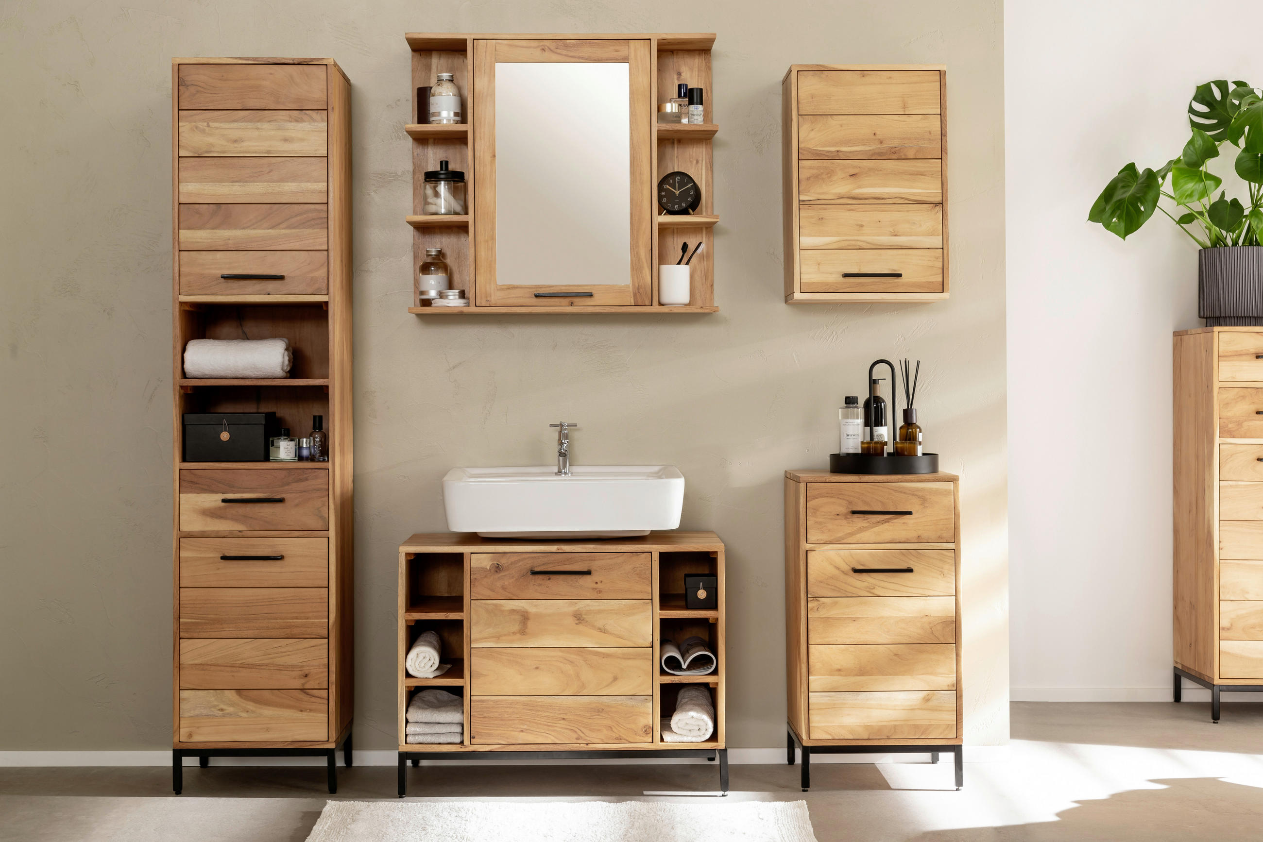 HÄNGESCHRANK 40/60/23 cm  - Schwarz/Akaziefarben, MODERN, Holz/Metall (40/60/23cm) - Livetastic