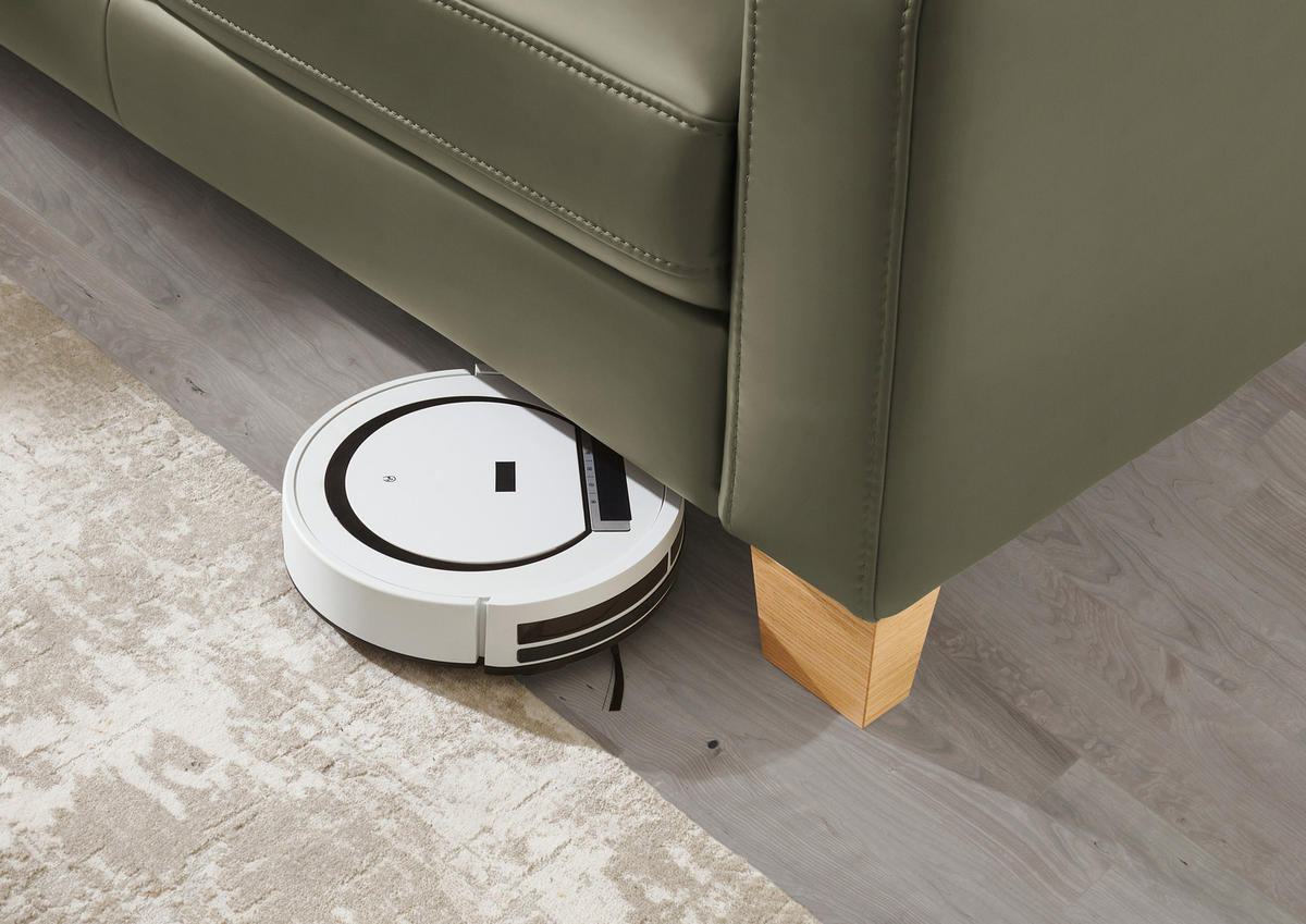 ECKSOFA in Echtleder Grau, Grün  235/257 cm  - Eiche Bianco/Grau, Natur, Leder/Holz (235/257cm) - Valdera