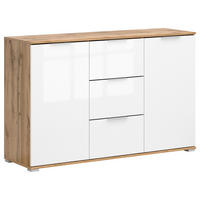 KOMMODE , 135/86/41 cm, 3 Schublade(n)  - Weiß Hochglanz/Silberfarben, Design, Holzwerkstoff/Kunststoff (135/86/41cm)