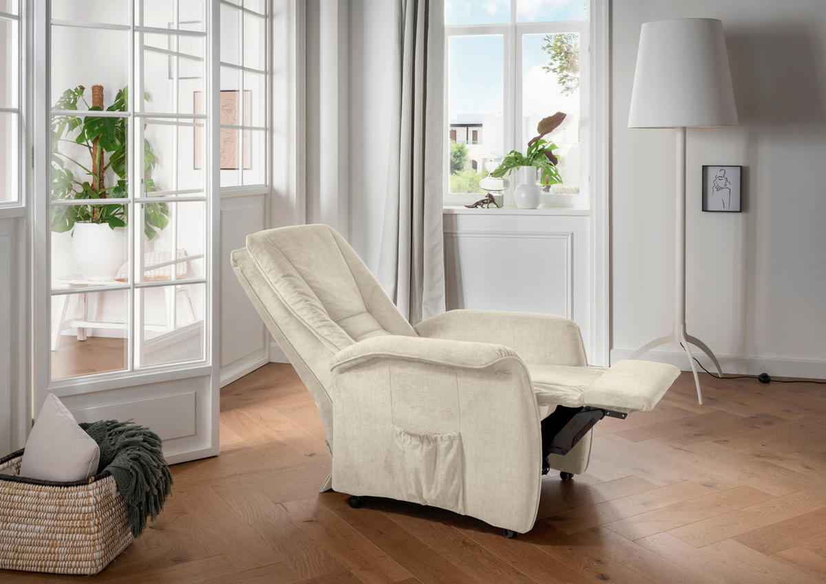 FERNSEHSESSEL in Velours Beige  - Beige/Schwarz, Design, Kunststoff/Textil (77/107/88cm) - Livetastic
