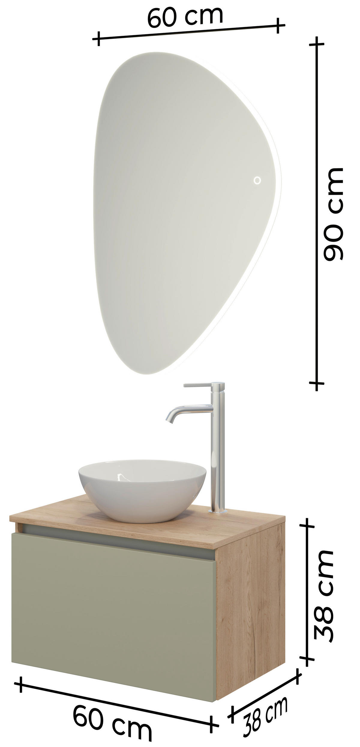 BADEZIMMER 3-teilig  in 60,3 cm  - Edelstahlfarben/Eichefarben, MODERN, Keramik/Holzwerkstoff (60,3cm) - Celina Home