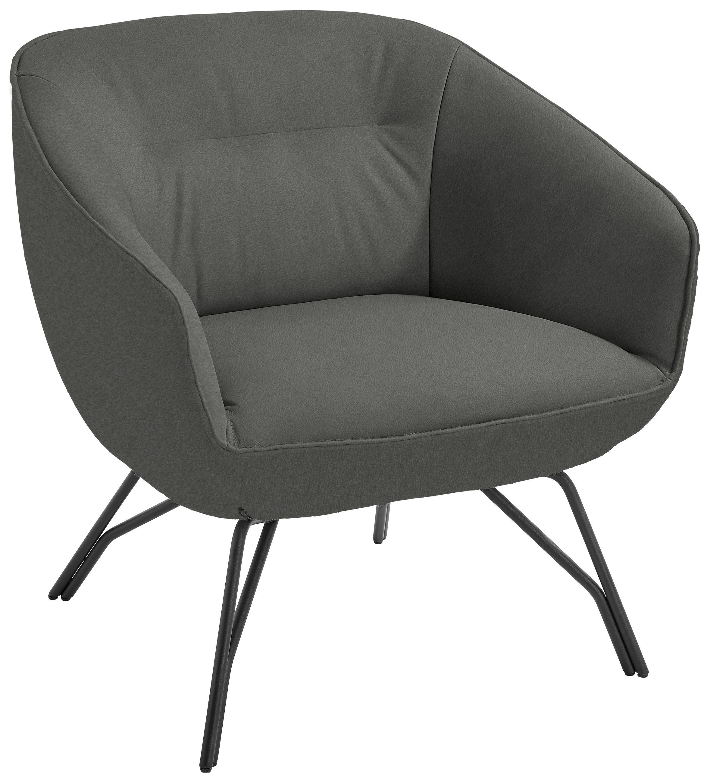 COCKTAILSESSEL - Dunkelgrau/Anthrazit, Design, Leder/Metall (76/80/73cm) - Joop!