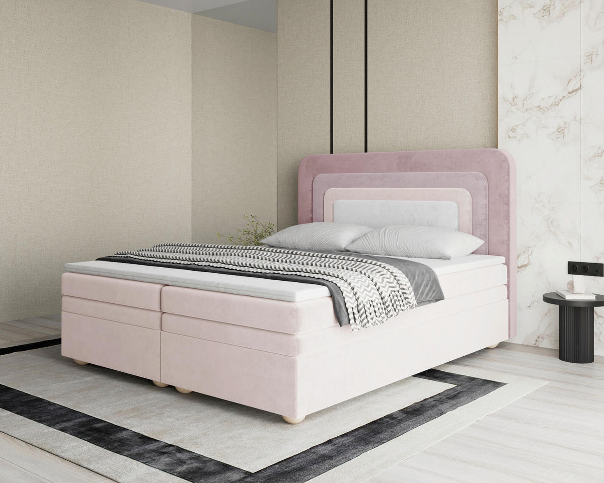 BOXBETT 140/200 cm,  in Rosa, Altrosa, gepolstertes Kopfteil, Bettkasten, Topper, H2 + H3 = mittel + fest  - Altrosa/Rosa, MODERN, Holz/Kunststoff (140/200cm) - Livetastic