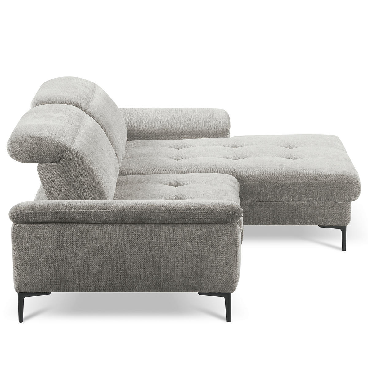 ECKSOFA PRADO Greige Webstoff Bettkasten, Kopfteilverstellung, Sitztiefenverstellung  - Greige/Schwarz, Design, Textil/Metall (268/195cm) - Livetastic