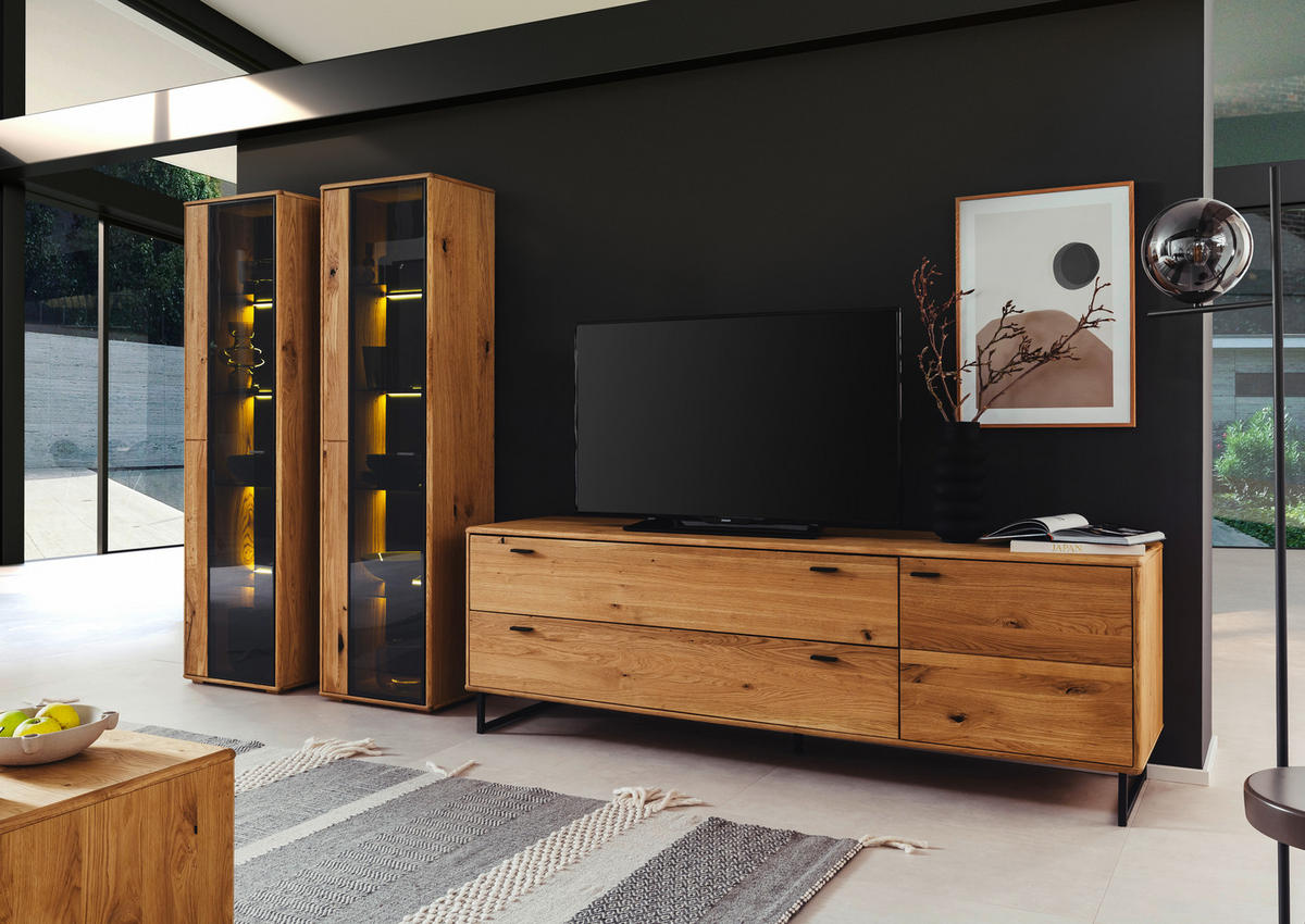 WOHNWAND  in Wildeiche  333/190/50 cm  - Wildeiche/Anthrazit, Design, Glas/Holz (333/190/50cm) - MID.YOU