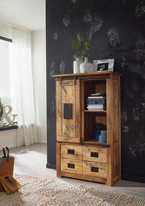 HÖG BYRÅ i 90/150/45 cm - naturfärgad, Klassisk, metall/trä (90/150/45cm) - Livetastic