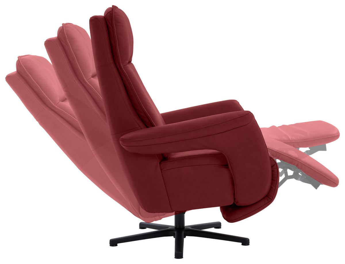 RELAXSESSEL in Leder Rot  - Rot/Schwarz, Design, Leder/Metall (83/112/87-174cm) - Valdera