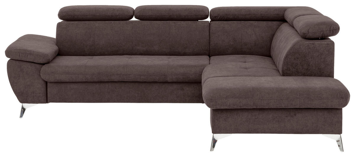 ECKSOFA in Mikrofaser Dunkelbraun  - Chromfarben/Dunkelbraun, Konventionell, Textil/Metall (256/209cm) - Livetastic