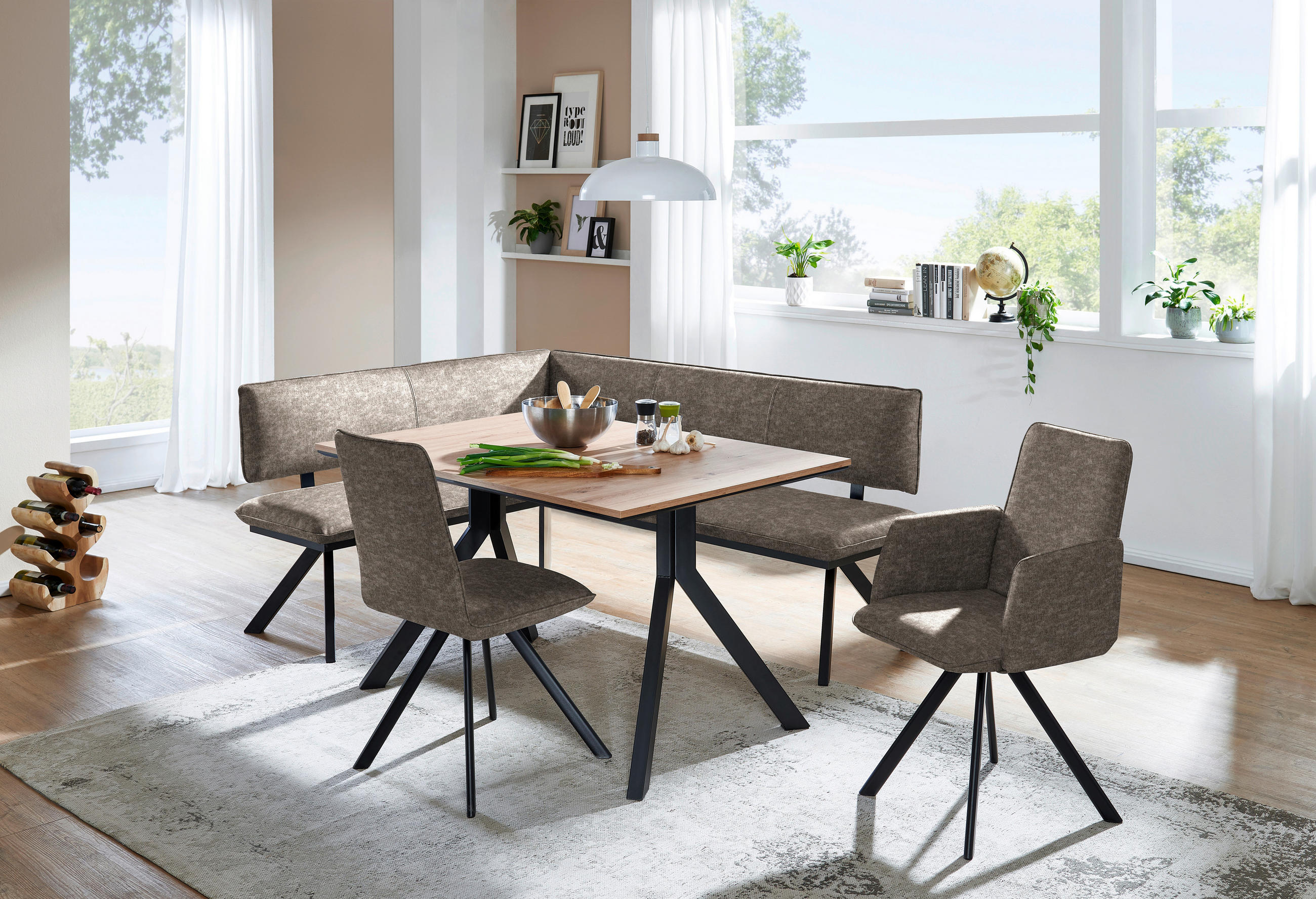 ECKBANK 140/180 cm  in Schwarz, Hellbraun  - Hellbraun/Schwarz, MODERN, Textil/Metall (140/180cm) - Cantus