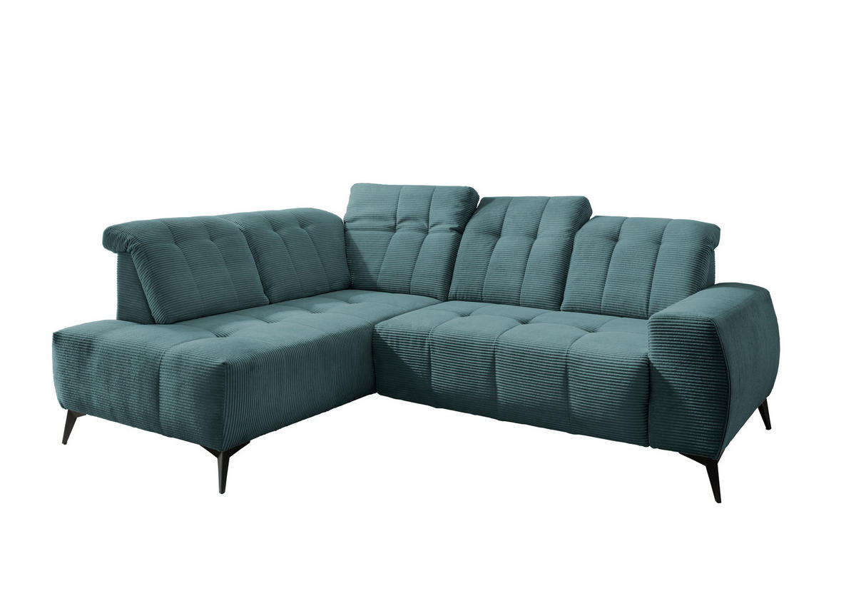 ECKSOFA in Cord Petrol  - Petrol/Schwarz, Modern, Textil/Metall (200/261cm) - Livetastic