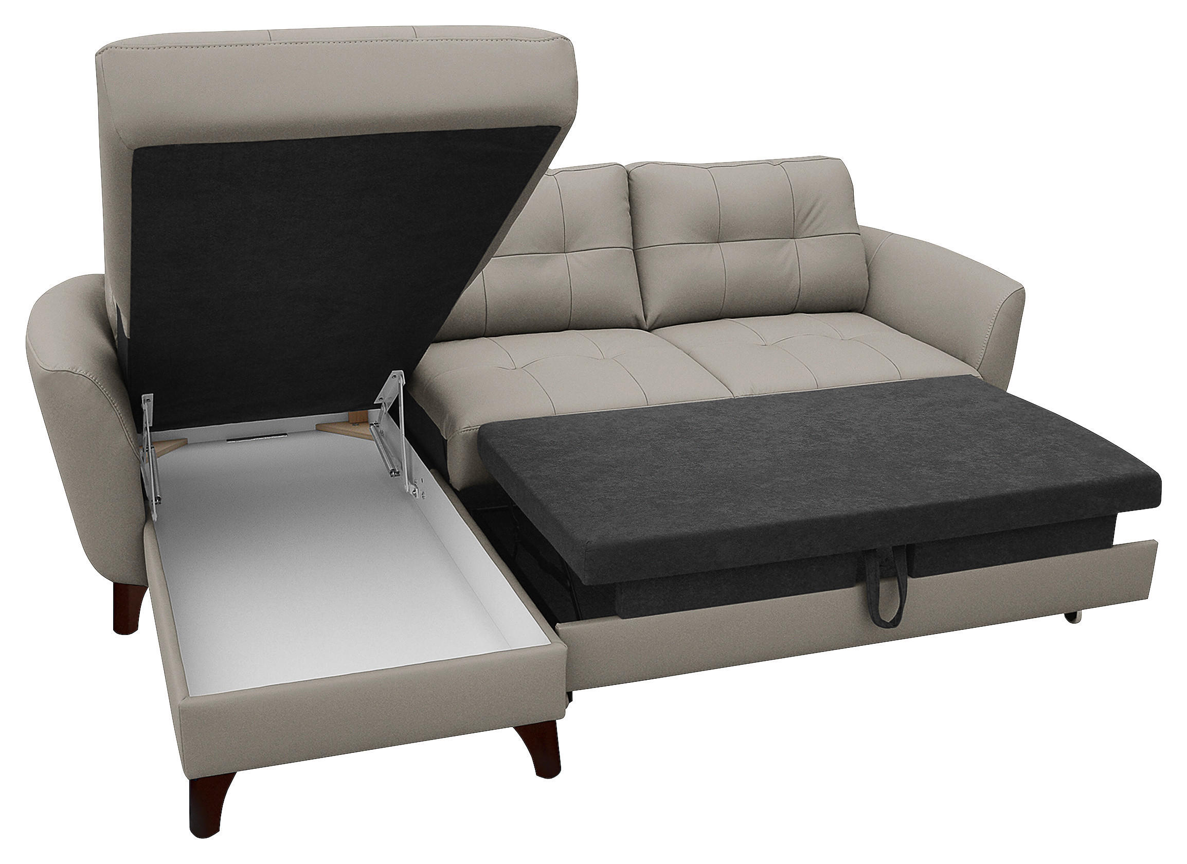 Thumbnail - Livetastic Ecksofa, Platin, Textil, Leder, Echtleder, Rindleder, Buche, 3-Sitzer, Ottomane links, L-Form, 238x168 cm, Ma...