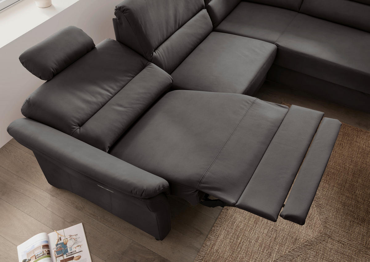 ECKSOFA in Lederlook Anthrazit  - Anthrazit/Schwarz, Modern, Holz/Textil (266/190cm) - Livetastic