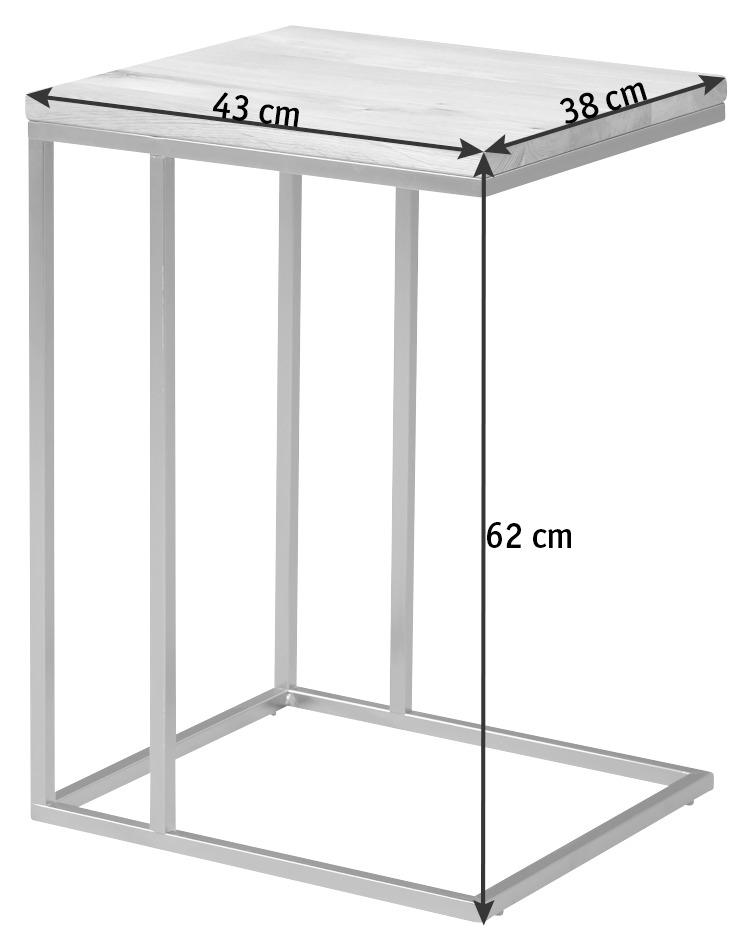 BEISTELLTISCH 38/43/62 cm Wildeiche massiv Eichefarben, Edelstahlfarben rechteckig  - Edelstahlfarben/Eichefarben, Design, Holz/Metall (38/43/62cm)