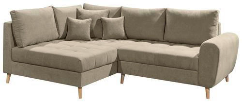 ECKSOFA Sandfarben Mikrovelours  - Sandfarben/Kieferfarben, KONVENTIONELL, Kunststoff/Textil (175/249cm) - MID.YOU