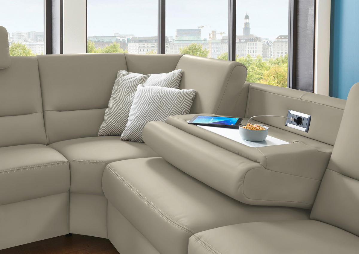 ECKSOFA in Echtleder Ecru  - Ecru/Alufarben, Basics, Leder/Metall (249/290cm) - Beldomo Premium