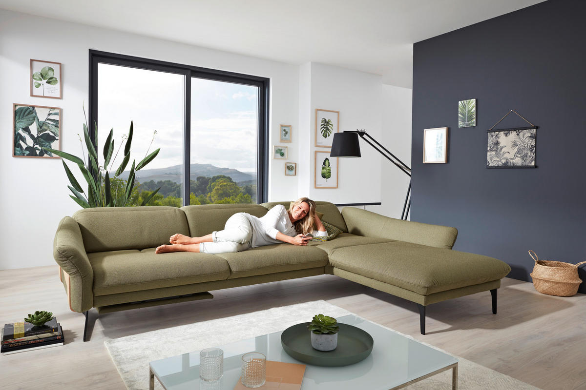 ECKSOFA in Webstoff Olivgrün  - Anthrazit/Olivgrün, Design, Holz/Textil (314/179cm) - Himolla