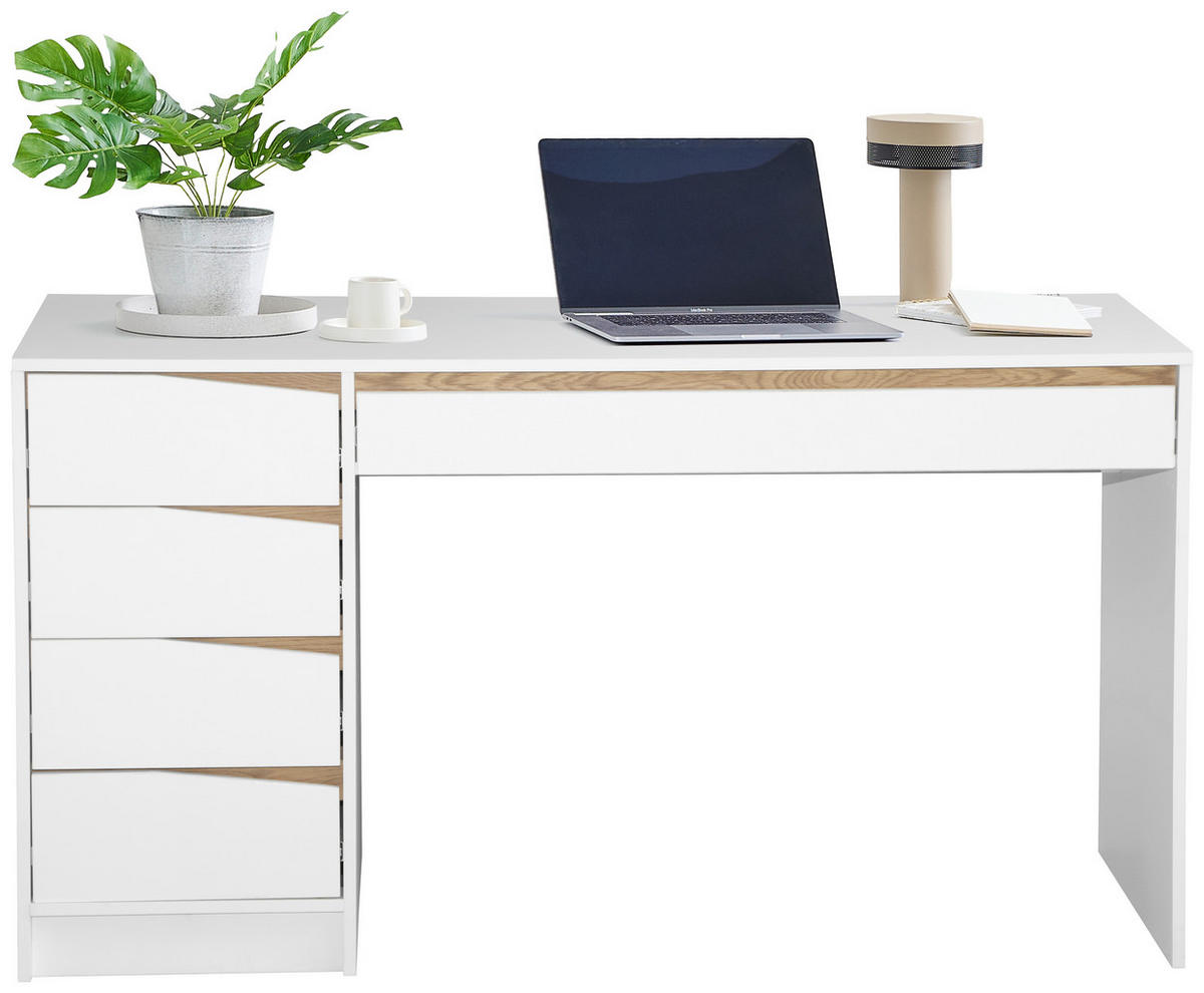 PISALNA MIZA leseni material bela, barve hrasta  - barve hrasta/bela, Moderno, leseni material (140/60/76cm) - Venda