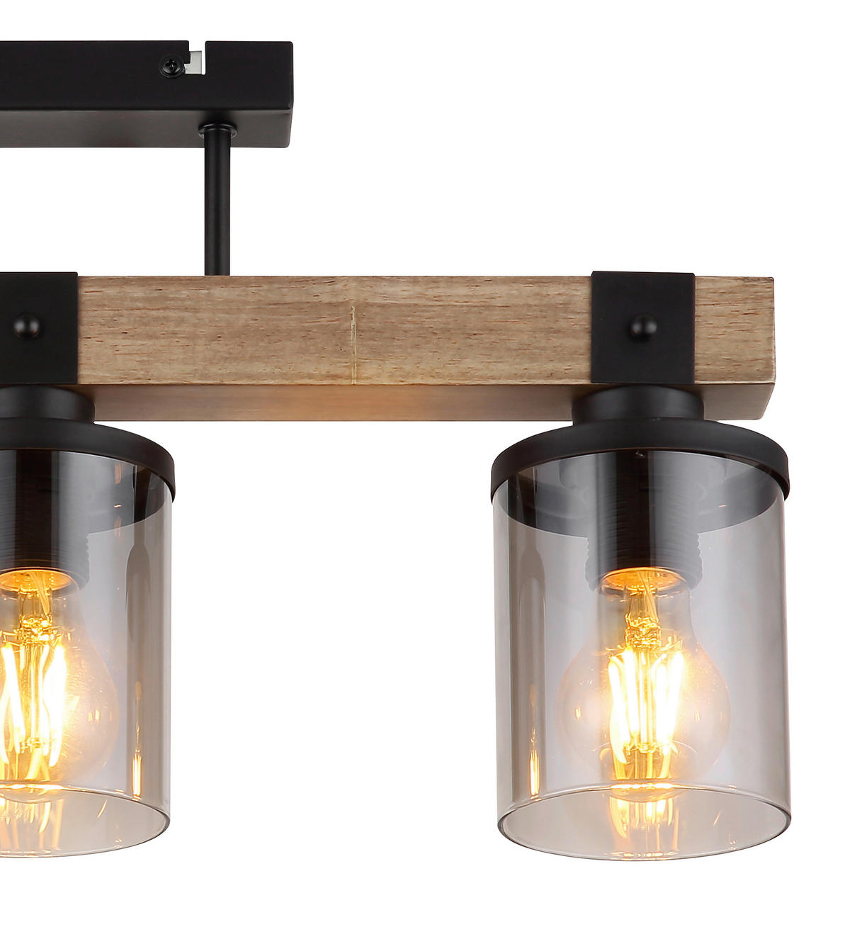 DECKENLEUCHTE    52/10/28,6 cm  - Dunkelbraun/Schwarz, Natur, Glas/Holz (52/10/28,6cm) - Globo