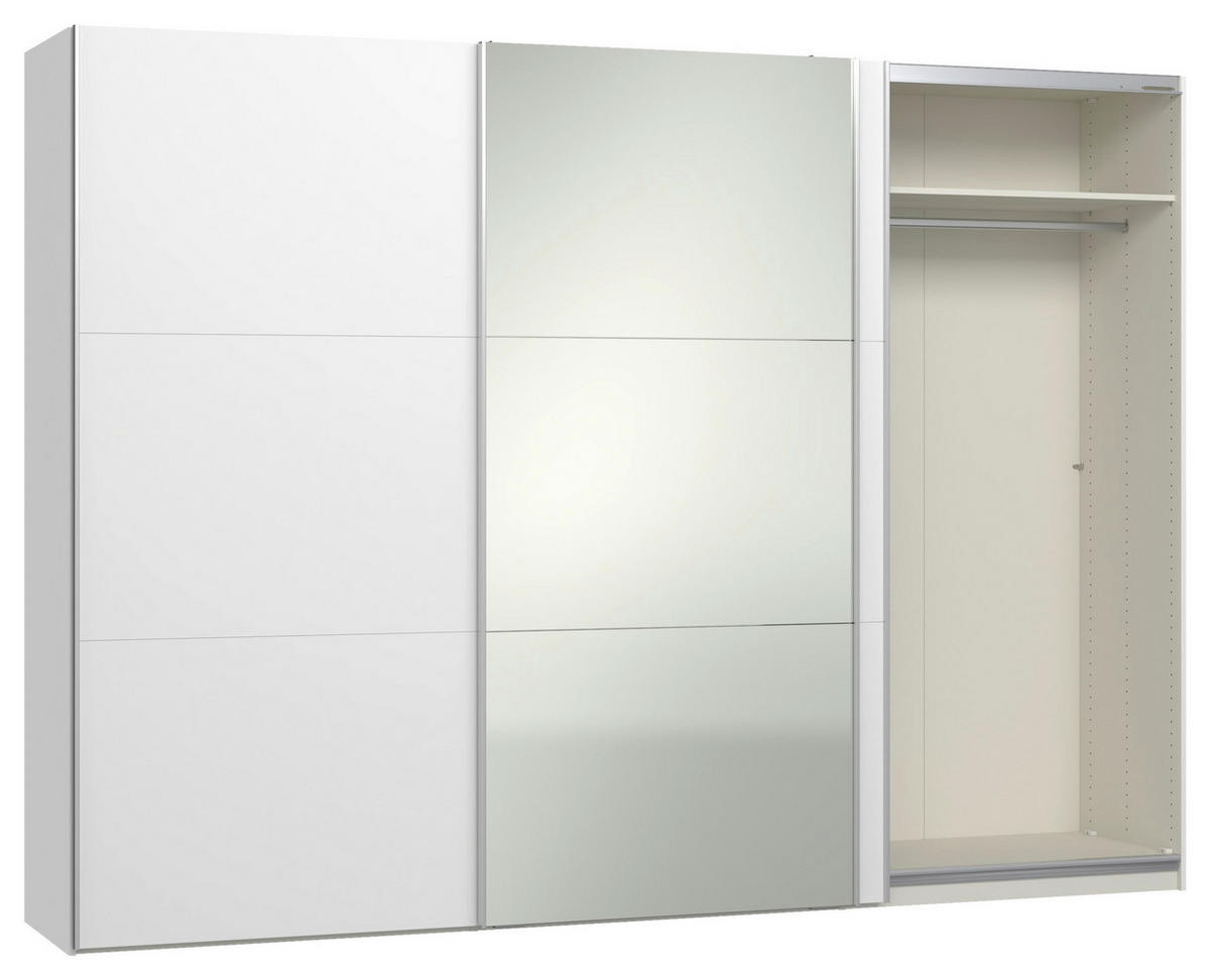 SCHWEBETÜRENSCHRANK 303/220/65 cm 3-türig Weiß  - Silberfarben/Weiß, Design, Glas/Holzwerkstoff (303/220/65cm) - Jutzler