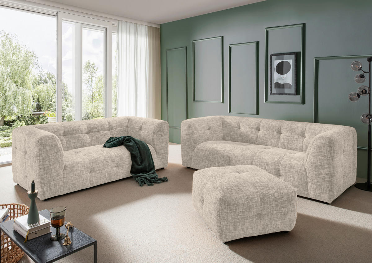 HOCKER in Textil Creme  - Creme/Schwarz, Design, Kunststoff/Textil (72/44/72cm) - Livetastic