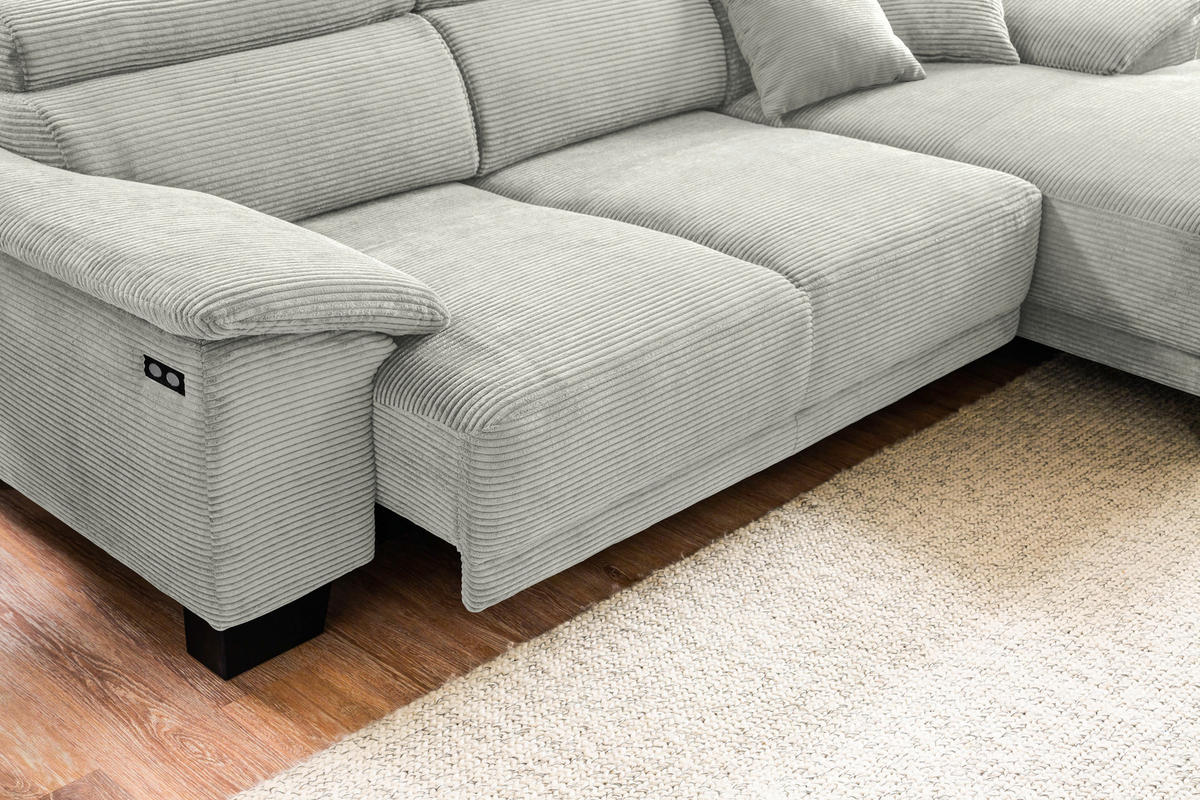 ECKSOFA in Cord Graubraun  270/174 cm  - Graubraun/Schwarz, Design, Holz/Textil (270/174cm) - Pure Home Lifestyle