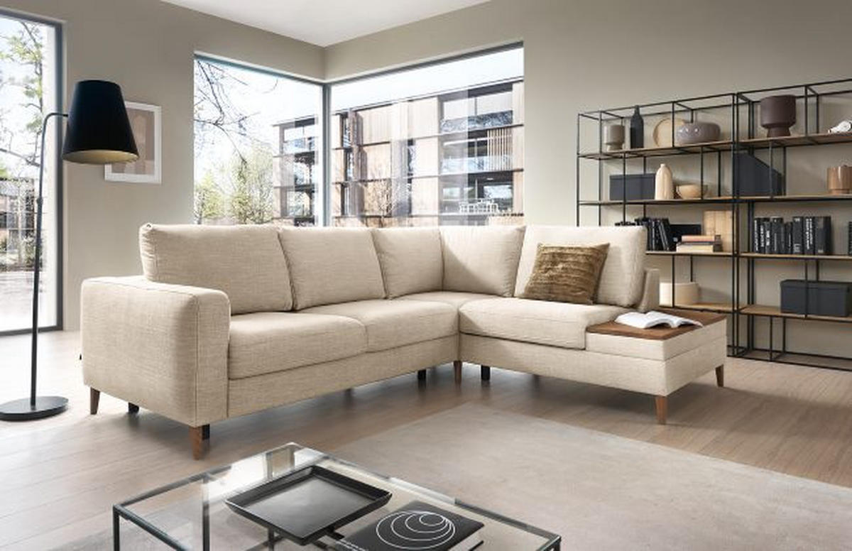 ECKSOFA in Webstoff Silberfarben  - Eschefarben/Silberfarben, Modern, Holz/Textil (260/90/204cm) - Trendmanufaktur