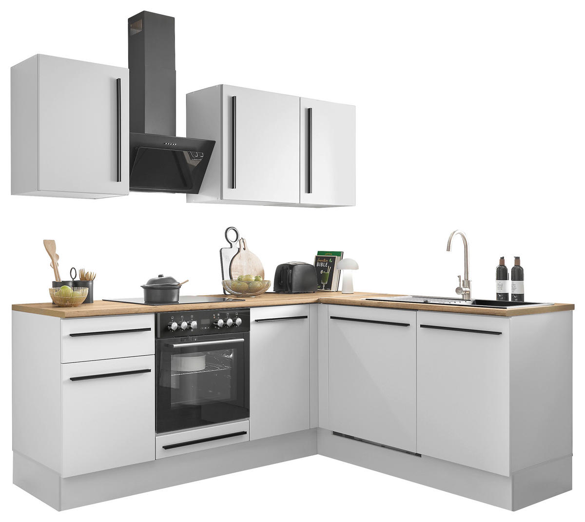 ECKKÜCHE 220/175 cm  in Weiß, Eichefarben  - Eichefarben/Schwarz, Design, Holzwerkstoff/Kunststoff (220/175cm) - MID.YOU