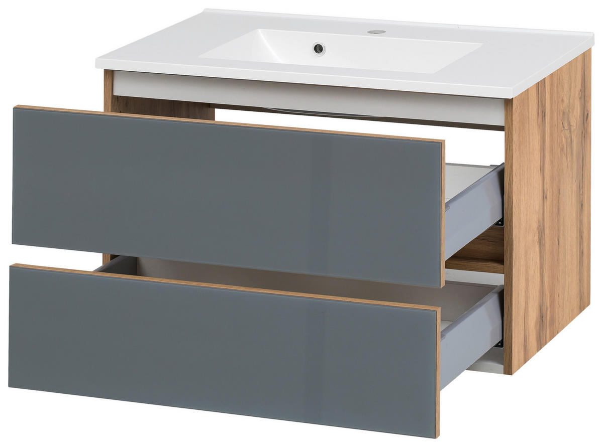 BADEZIMMER  in 120 cm  - Weiss/Eichefarben, Konventionell, Glas/Holzwerkstoff (120cm) - Held