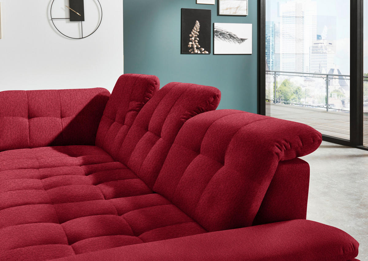ECKSOFA in Chenille Rot  - Chromfarben/Rot, Design, Textil/Metall (260/310cm) - Beldomo Speed