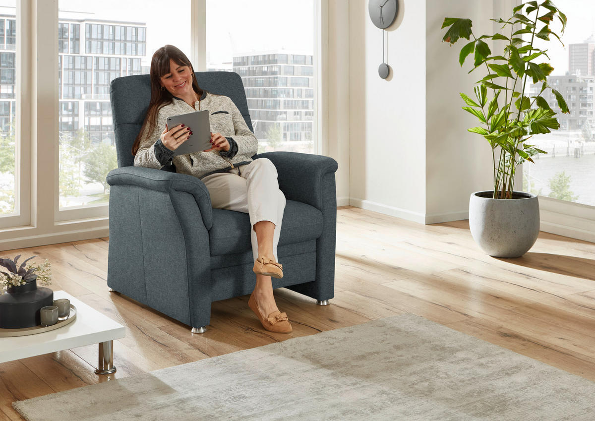 SESSEL Flachgewebe Blau  - Blau/Alufarben, Konventionell, Textil/Metall (90/100/89cm) - Beldomo Comfort