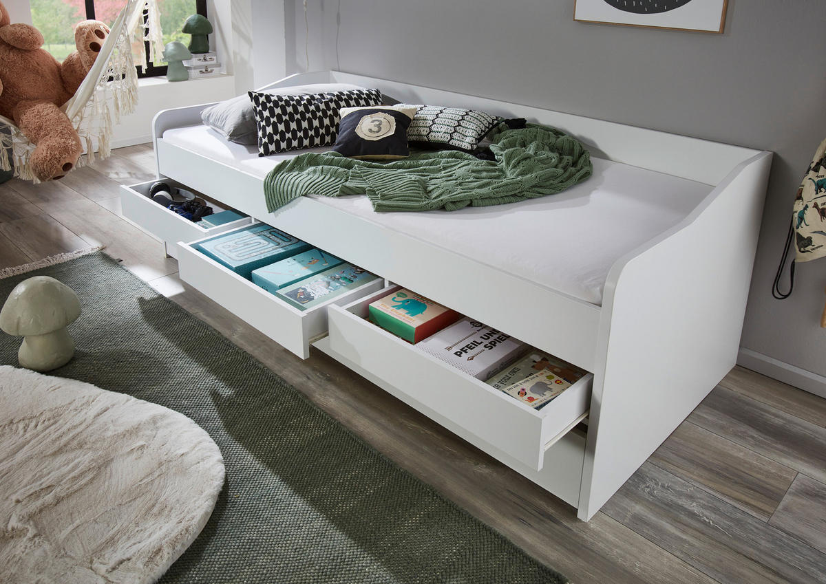 AUSZIEHBETT 90/200 cm  in Weiß  - Weiß, MODERN, Holzwerkstoff (90/200cm) - MID.YOU