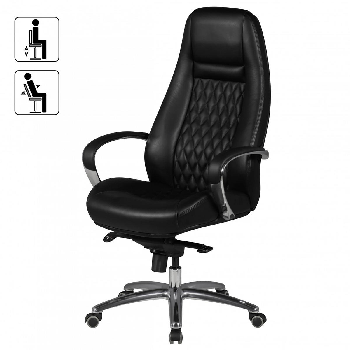 CHEFSESSEL  in Lederlook Schwarz  - Alufarben/Schwarz, Modern, Leder/Kunststoff (68/130/68cm) - MID.YOU