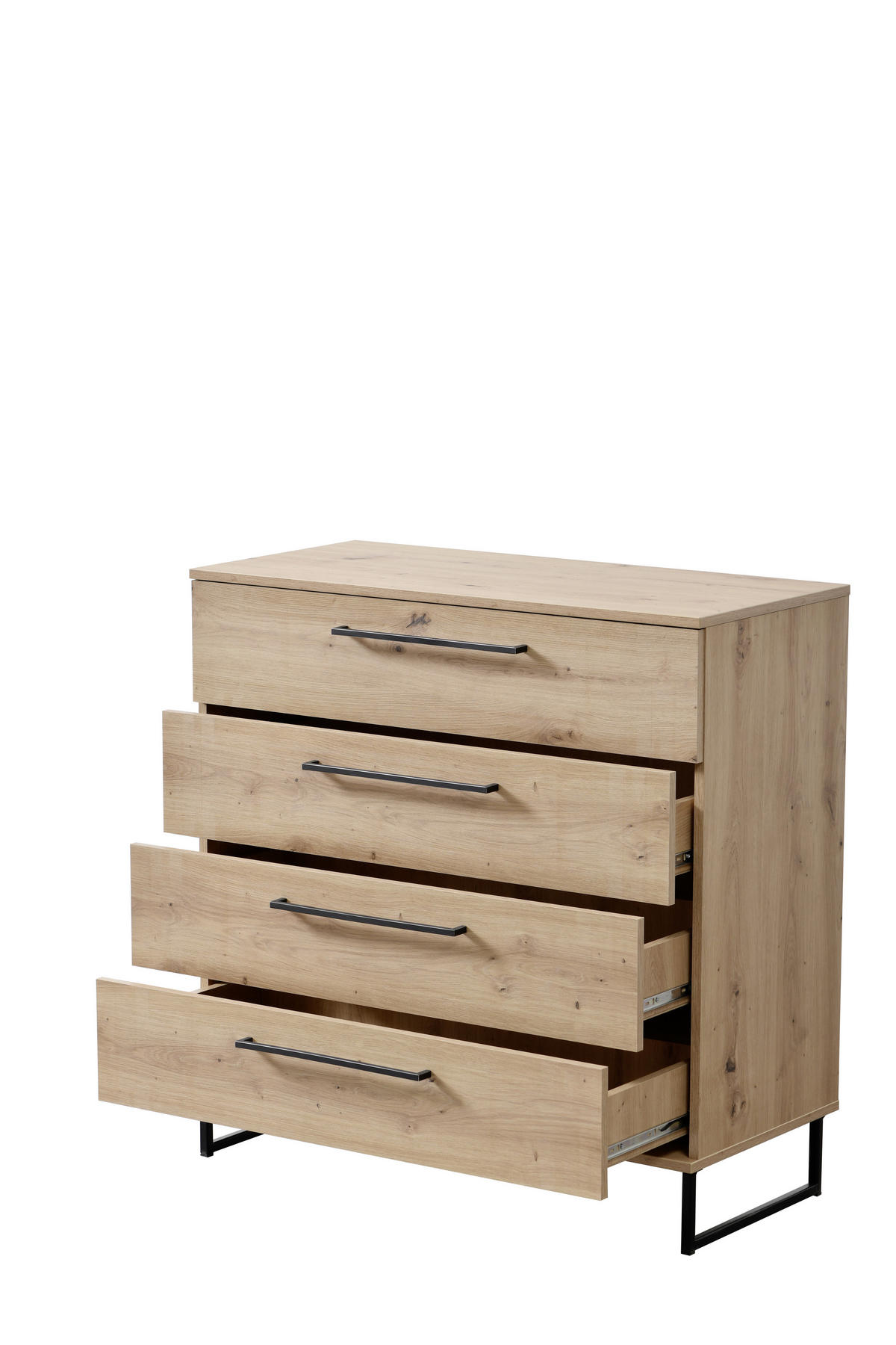 KOMÓD 91,5/92,5/42 cm  - tölgyfa, Basics, faalapú anyag/fém (91,5/92,5/42cm) - Xora