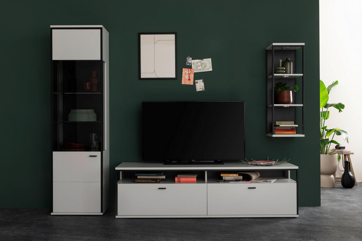 WOHNWAND  in Schwarz, Weiß  265/199/51 cm  - Schwarz/Weiß, Design, Glas/Holzwerkstoff (265/199/51cm) - Stylife