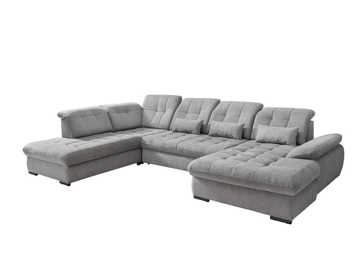 WOHNLANDSCHAFT in Chenille Silberfarben  - Silberfarben/Schwarz, Modern, Textil/Metall (252/387/184cm) - Livetastic
