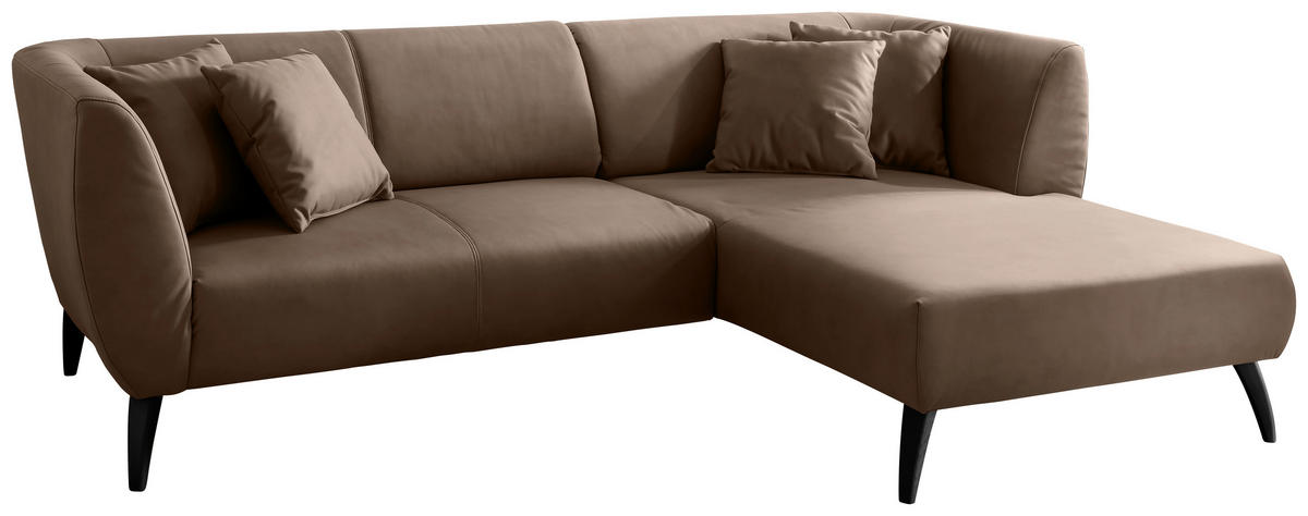 ECKSOFA in Lederlook Braun  - Schwarz/Braun, Modern, Holz/Textil (264/160cm) - Livetastic