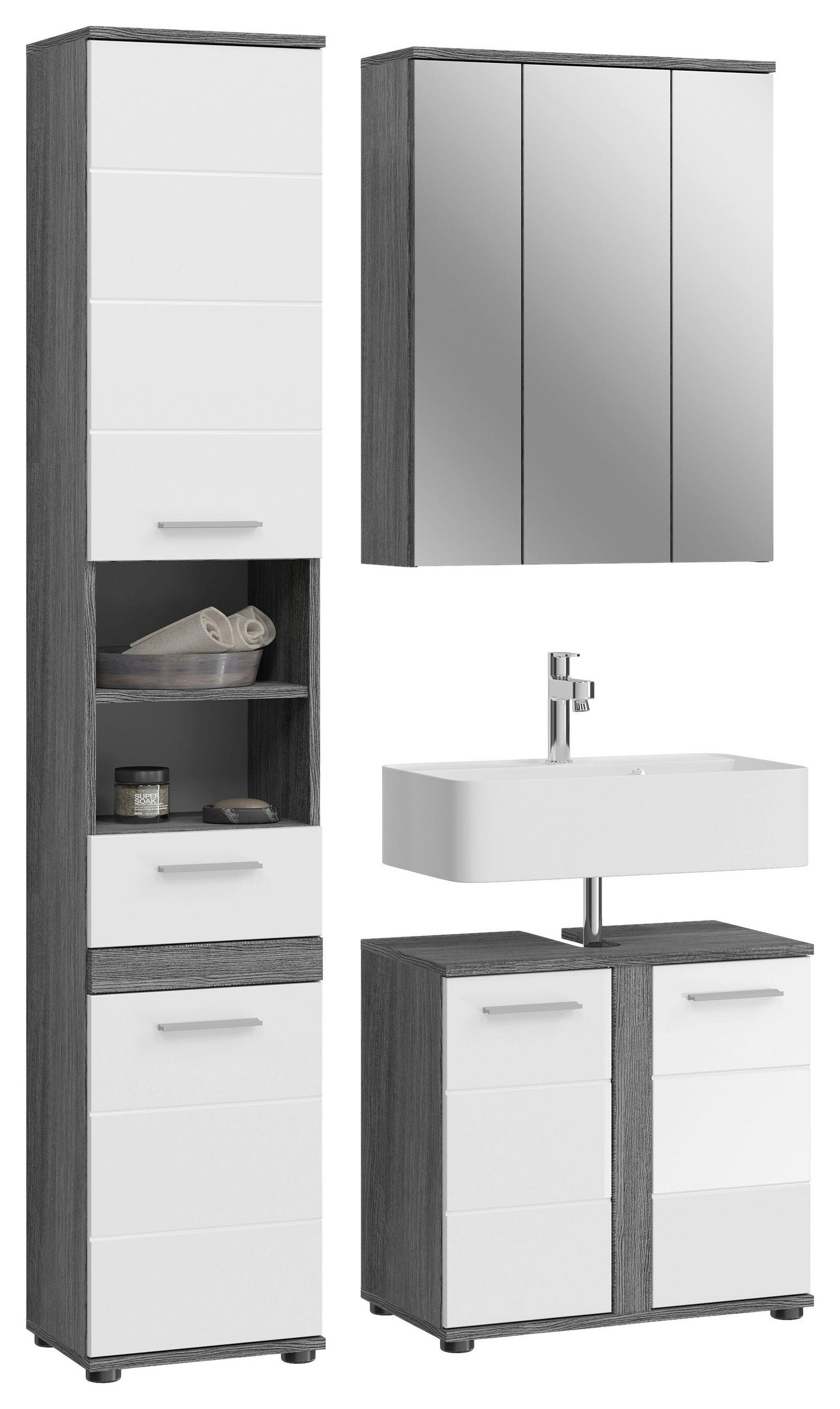 BADEZIMMER 3-teilig in 105 cm - Weiß Hochglanz/Silberfarben, MODERN, Glas/Holzwerkstoff (105cm) - MID.YOU