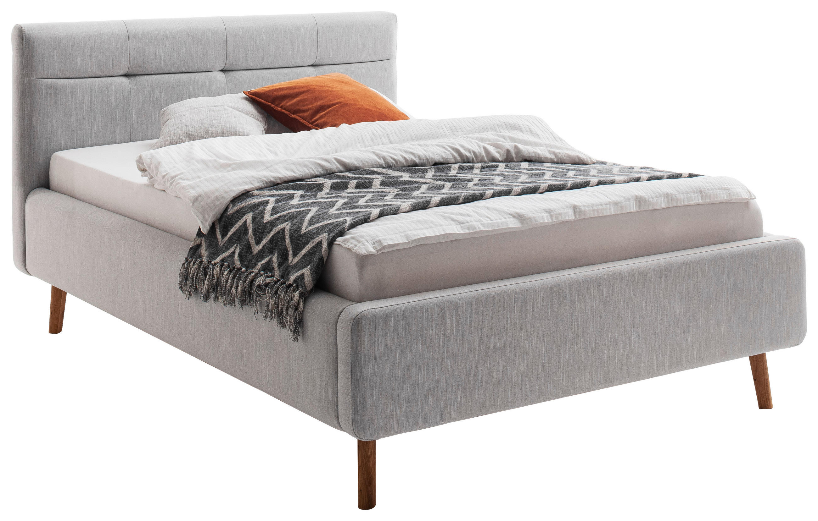 POLSTERBETT 140/200 cm,  in Hellgrau, Lattenrost, Bettkasten,  - Birkefarben/Buchefarben, KONVENTIONELL, Holz/Textil (140/200cm) - Boxxx